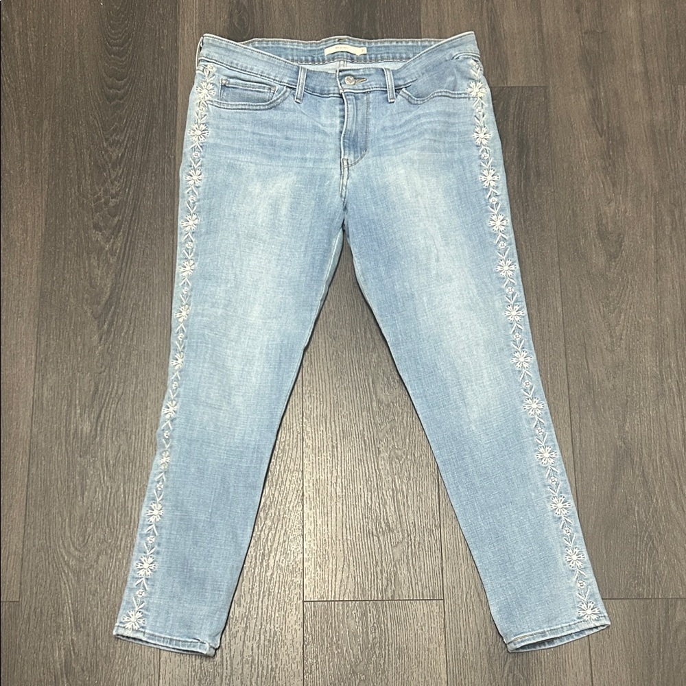 Levi's Light Blue Skinny Jeans with Side Floral Detail